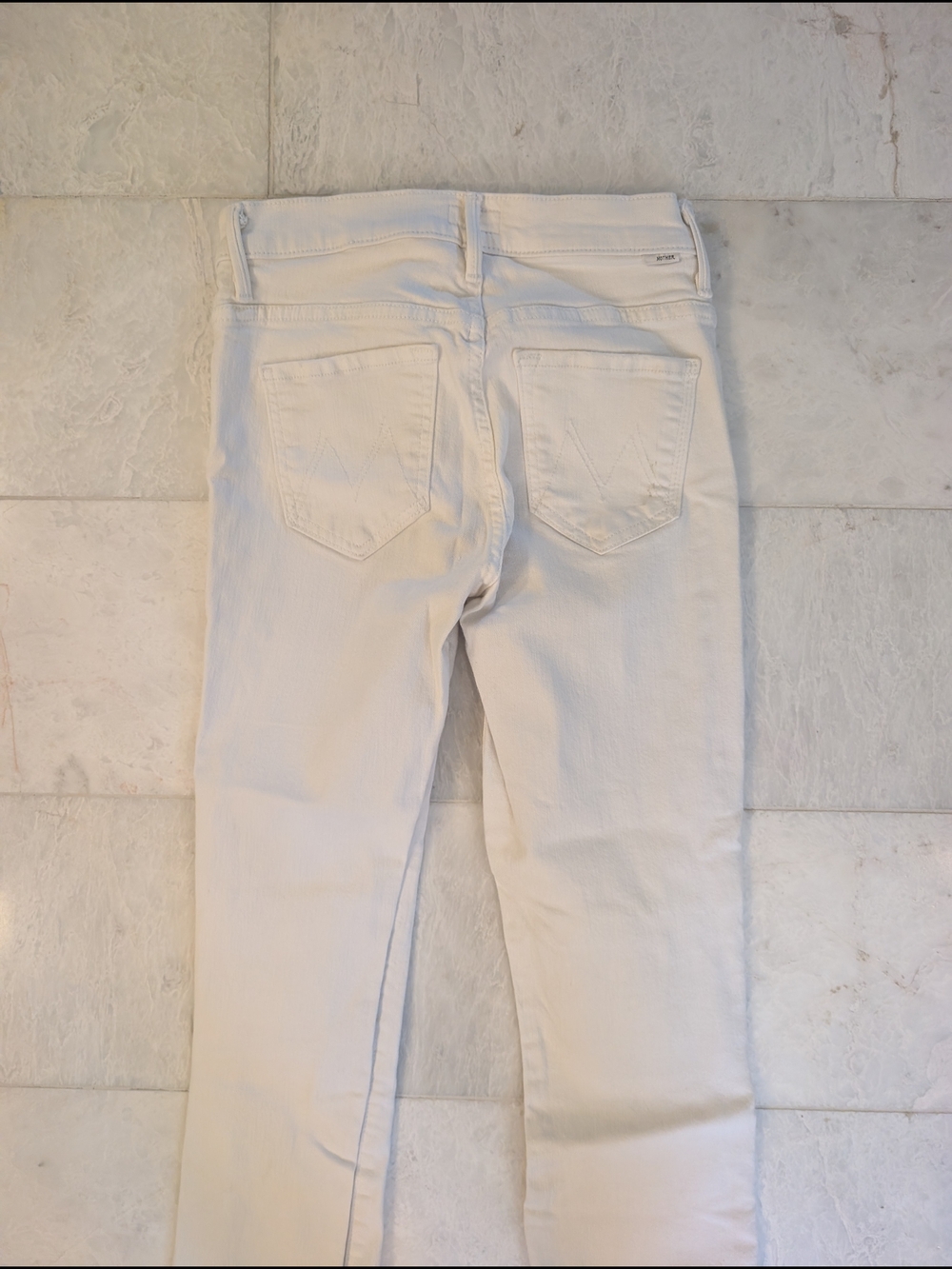 MOTHER Straight Leg White Jeans - Back Pocket Detail